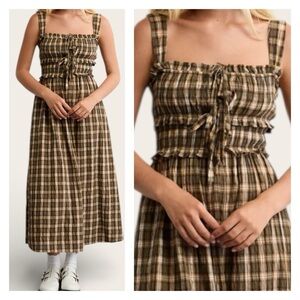 American Eagle Outfitters Brown Plaid Midi Dress